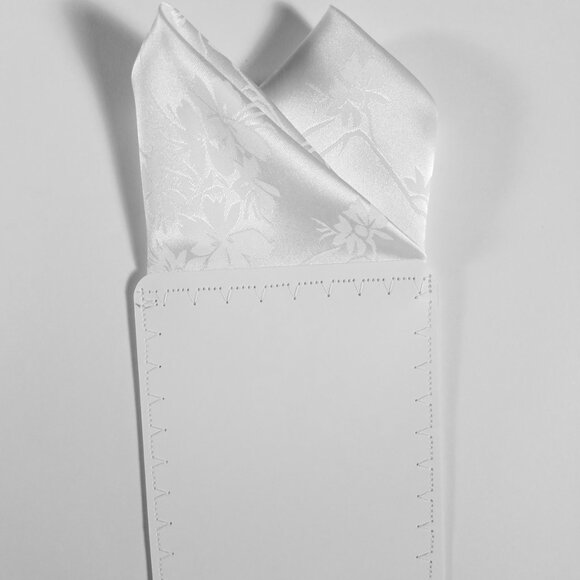 New - Men's 2 PT. White Silky Floral Satin Pre-Folded Pocket Square Insert - Picture 3 of 9